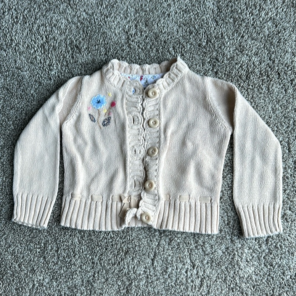 Button Down Toddler Sweater with Embroidery-2T